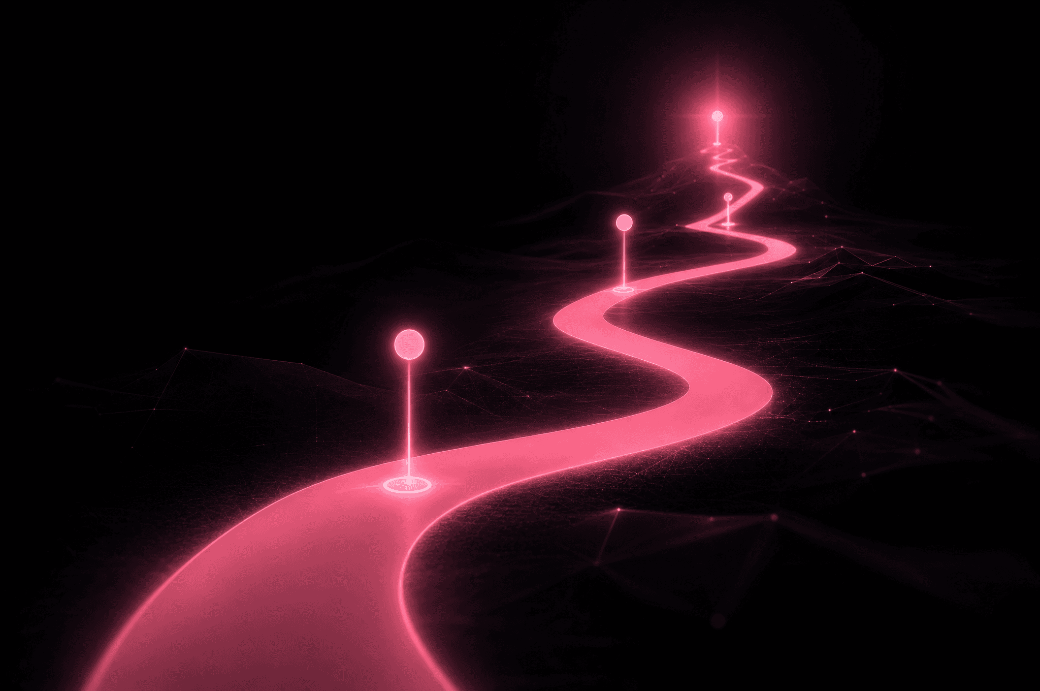 Chemin lumineux jalonné d'étapes prioritaires, image de conseil et d'optimisation