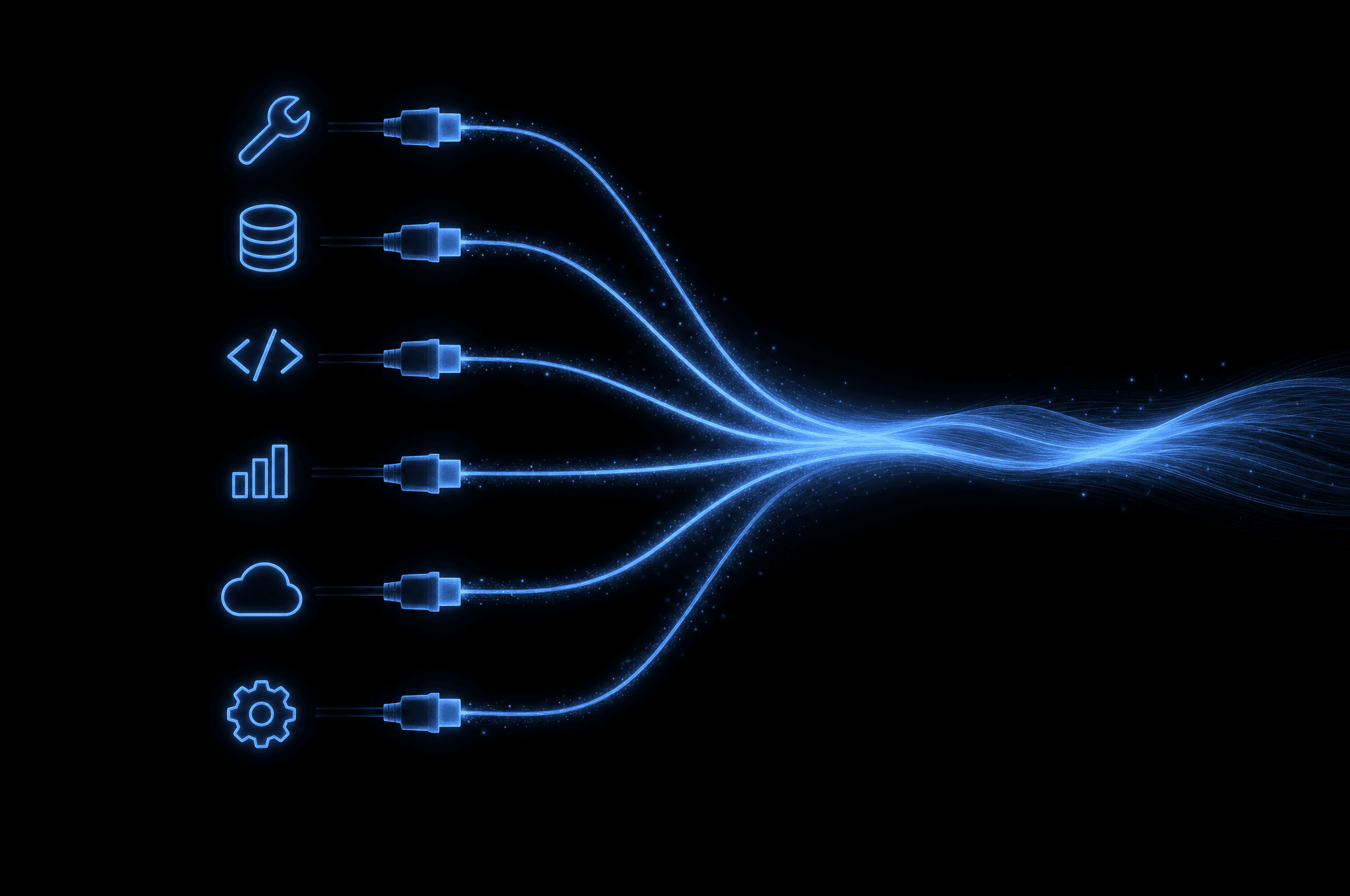 Plusieurs outils reliés qui convergent en un seul flux de données